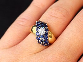 Vintage Sapphire Cluster Ring in Gold wearing