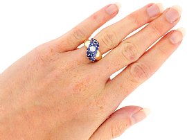 Vintage Sapphire Cluster Ring in Gold Wearing Hand