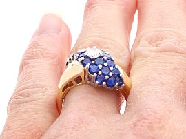 Vintage Sapphire Cluster Ring in Gold wearing