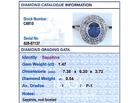 Oval Sapphire Ring with Diamond Halo grading card