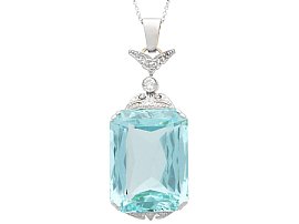 42.68ct Aquamarine and Diamond, 12ct Yellow Gold Pendant - Antique Circa 1935