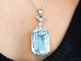  Large Antique Aquamarine Pendant wearing 