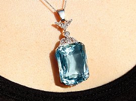  Large Antique Aquamarine Pendant on neck