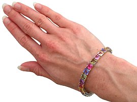 Multi Coloured Sapphire Tennis Bracelet wearing 