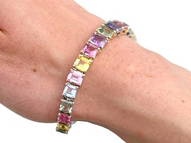 Multi Coloured Sapphire Tennis Bracelet wearing 