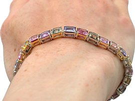 Multi Coloured Sapphire Tennis Bracelet wearing 