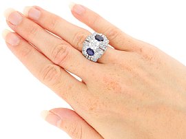 Wearing 1930s sapphire and diamond cocktail ring