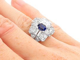 Wearing Sapphire and Diamond Dress Ring in Platinum