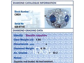 Sapphire and Diamond Dress Ring in Platinum grading card