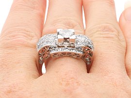 Art Deco Diamond Ring Close Up Wearing 