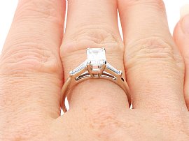 1.12 Carat Emerald Cut Diamond Ring wearing