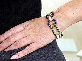 Vintage Enamel Gold Bracelet on wrist 