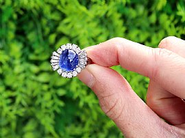 White Gold Oval Sapphire and Diamond Cluster Ring