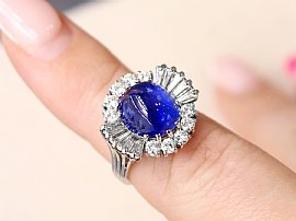 White Gold Oval Sapphire and Diamond Cluster Ring