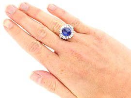 White Gold Oval Sapphire and Diamond Cluster Ring wearing