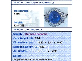 White Gold Oval Sapphire and Diamond Cluster Ring grading card