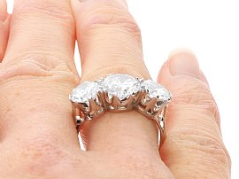 1940s Trilogy Diamond Ring in Platinum wearing