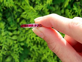 Baguette Cut Ruby Eternity Ring in Platinum Outside