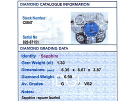 1950s Sapphire and Diamond Ring grading card