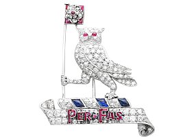 Vintage Ruby, Sapphire and 3.15ct Diamond, Platinum Owl Brooch