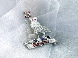 Diamond Owl Brooch in Platinum with Rubies and Sapphires