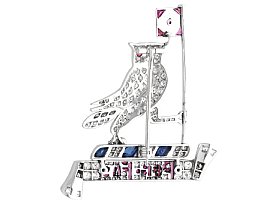 Diamond Owl Brooch in Platinum with Rubies and Sapphires reverse