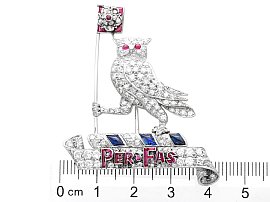 Diamond Owl Brooch in Platinum with Rubies and Sapphires size