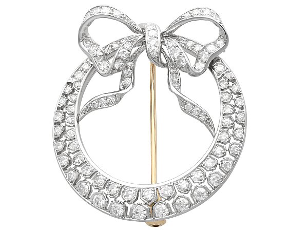 Diamond Crescent Bow Brooch for Sale 