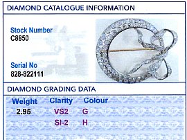  Diamond Crescent Bow Brooch grading card