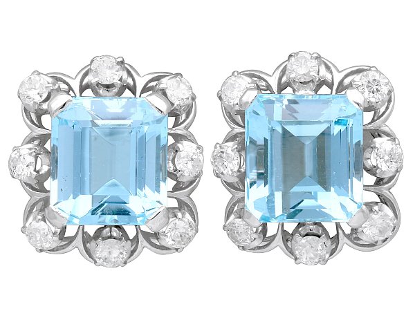 Emerald Cut Aquamarine Earrings in White Gold