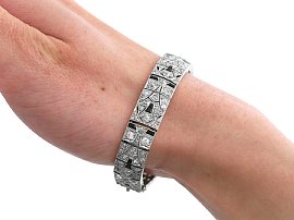 Black Onyx and Diamond Bracelet in Platinum on wrist