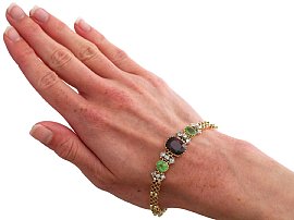 Peridot and Garnet Bracelet in Gold wearing