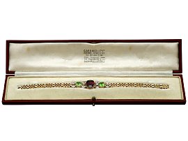 Peridot and Garnet Bracelet in Gold boxed