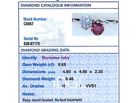 Platinum Ruby Twist Engagement Ring grading card