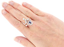 Blue Sapphire Diamond Ring in Rose Gold wearing