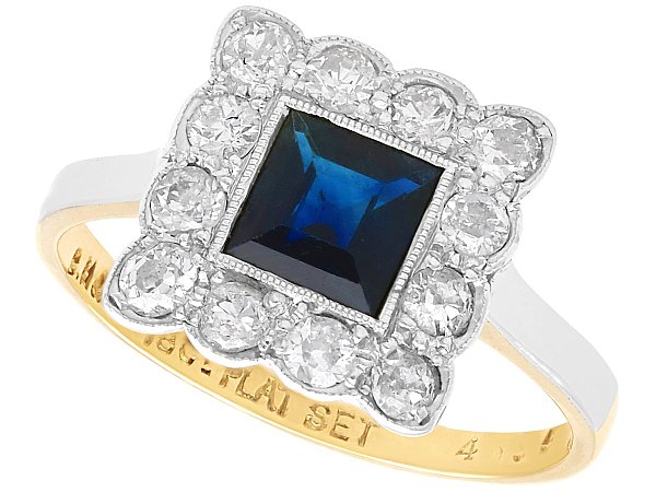 Square Cut Sapphire Ring with Diamonds