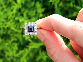 Square Cut Sapphire Ring with Diamonds Natural Light