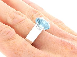 Cartier Aquamarine Ring in White Gold on hand