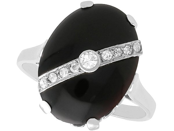 Antique Black Onyx and Diamond Ring in White Gold