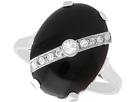 Antique 5.10ct Black Onyx and Diamond Ring in 14ct White Gold 