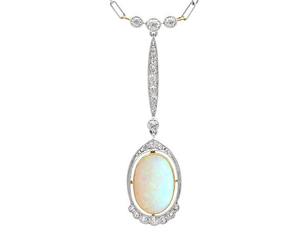 1920s Opal Drop Pendant with Diamonds