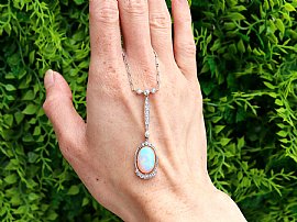 1920s Opal Drop Pendant with Diamonds