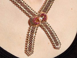 wearing Vintage Gold Necklace with Rubies