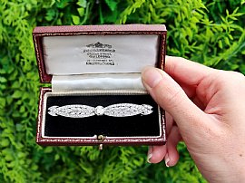 Horizontal Platinum Diamond Brooch Pin boxed