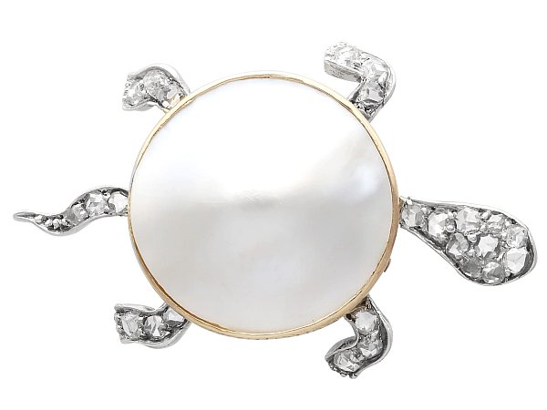 Antique Pearl Turtle Brooch with Diamonds