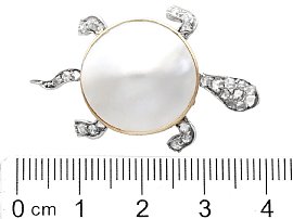 Antique Pearl Turtle Brooch with Diamonds size