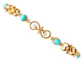 2.50ct Turquoise and 14ct Yellow Gold Bracelet - Antique Circa 1900