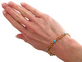 Antique Gold Turquoise Bracelet being worn