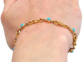 Antique Gold Turquoise Bracelet on wrist 