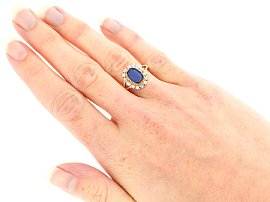 Cushion Cut Burmese Sapphire Ring wearing